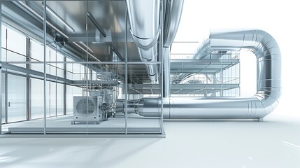 Aufkleber - Transparent building showing HVAC equipment in cold climate, high detailed, ductwork, white background. Generative AI.