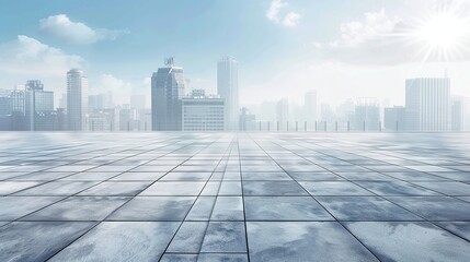 Sticker - Empty Rooftop with City Skyline View