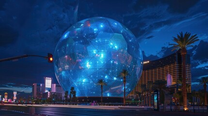 Wall Mural - Las Vegas, Nevada, the USA, 25 August 2023: MSG Sphere is light up in Las Vegas, Nevada. It will be opened in end of September. Exosphere is new building in Las Vegas what attracts tourists. 