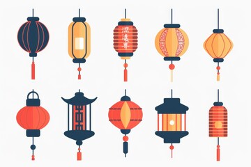 Asian lamp icon, chinese lantern isolated, traditional oriental lantern, light symbol,minimal flat flashlight