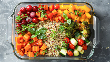 Canvas Print - A nutritious meal prep with roasted vegetables and quinoa copy space