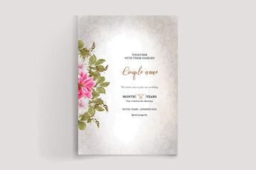 Wall Mural - WEDDING INVITATION FRAME WITH FLOWER DECORATIONS AND FRESH LEAVES 