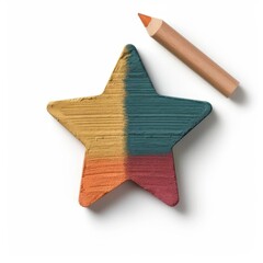 Sticker - Abstract grunge star with hand-drawn scribble effect, rainbow wax pastel, isolated on white, crayon, clipping path