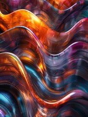 Poster - Vibrant abstract image with flowing waves of colorful light and smooth curves, creating a dynamic and energetic visual effect.