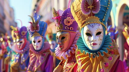 Wall Mural - 3d Cartoon Venice Carnival with a grand procession on isolate