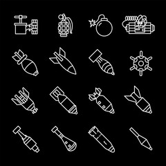 Wall Mural - explosive devices, white line icons. bombs and related symbols. ideal for security and military them