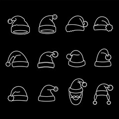 Wall Mural - christmas hats, white line icons. festive hats for christmas celebrations. holiday and seasonal them