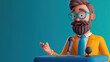 © pond - 3d Cartoon interpreter translating at a conference on isolate