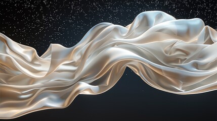 Poster - A white ribbon fluttering in the air, simple black background. Generative AI.
