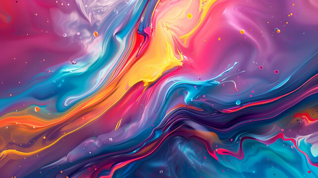 Colorful paint mix with gradient vivid colors ,Abstract background of flowing liquid. , A Vibrant Abstract Background with Multicolored Paints

