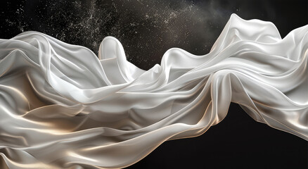 Poster - A white ribbon fluttering in the air, simple black background. Generative AI.
