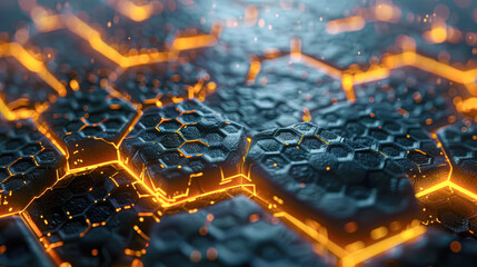 Wall Mural - Glowing honeycomb patterns in a dark environment