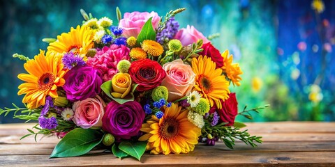 Wall Mural - A vibrant and colorful bouquet of flowers with a poetic and romantic vibe, flowers, bouquet, vibrant, colorful, romantic