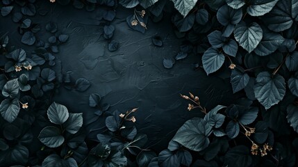 Wall Mural - dark background featuring leaves and flowers