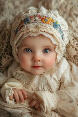 Wall Mural - A little baby in beautiful white clothes. Selective focus