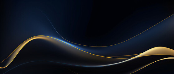 Poster - Luxury curved golden lines on a dark blue background, creating an elegant and sophisticated design.