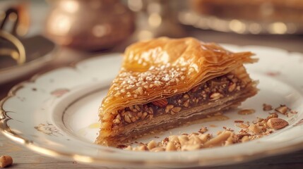 Wall Mural - baklava with honey on the table. Selective focus