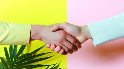 Wall Mural - Confident handshake between people after a favorable business deal. The concept of successful negotiations, signing important documents (contract, certificate). Completion of a business transaction.