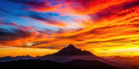 Wall Mural - Mountain silhouetted against a vibrant sunset sky , sunset, mountain, silhouette, dusk, colorful, nature, landscape, beauty