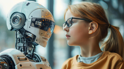 Canvas Print - AI robot and child connection 