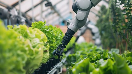 Wall Mural - The robotic arm harvesting lettuce
