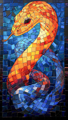 Sticker - A colorful snake with a yellow head is shown in a mosaic pattern