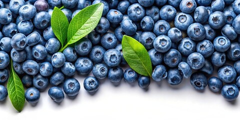 Poster - Blueberries scattered on green leaves , ripe, fruit, nature, organic, fresh, healthy, harvest, natural, plant, antioxidant