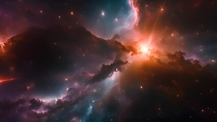 Poster - Cosmic Nebula With Bright Stars Generative AI