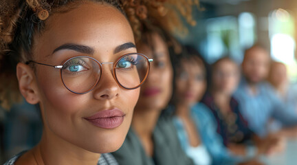 Aufkleber - Woman, A diverse group of businesspeople, participating in a team-building exercise in the office. Generative AI.