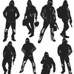 Wall Mural - Thief icon, criminal person sign, bandit in mask, burglar silhouette, killer, gangster or robber in balaclava