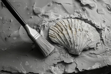 Poster - Minimalist depiction of a brush gently cleaning a fossil,
