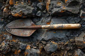 Poster - Minimalist illustration of an archaeological brush and trowel,