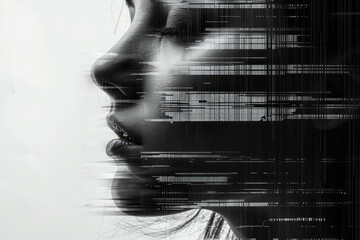 Poster - Clean, minimal illustration of barcodes forming the outline of a human face,