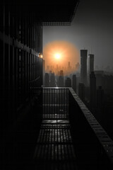 Poster - Minimalist view of a barcode forming the silhouette of a cityscape,