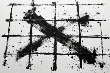 Poster - Artistic tic-tac-toe with lines as ink splatters and markers as simple stamps,