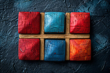 Poster - Minimalist tic-tac-toe game using different shades of the same color for Xs and Os,