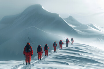 Poster - Minimalist depiction of a research team on a polar ice cap,