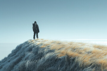 Poster - Clean, minimalist image of a scientist tracking animals with a GPS device,
