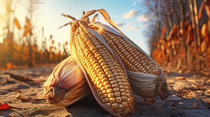 Wall Mural - corn on the cob in a field