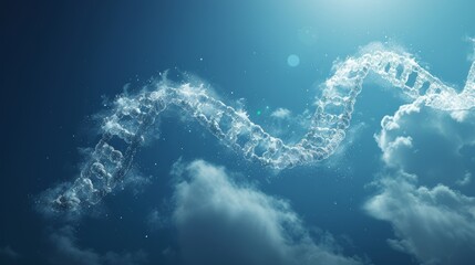 Sticker - A creative 3D visualization of a DNA strand morphing into a cloud, representing the intersection of biology and cloud computing in scientific exploration.