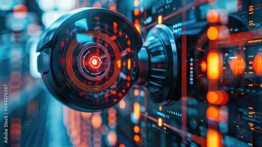 An AI-powered security camera with a holographic display showing real ...