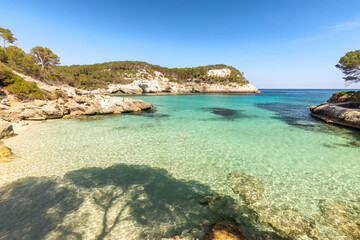 Wall Mural - Mitjana beaches on Menorca. Balearic islands, landscape of a holiday paradise in Spain