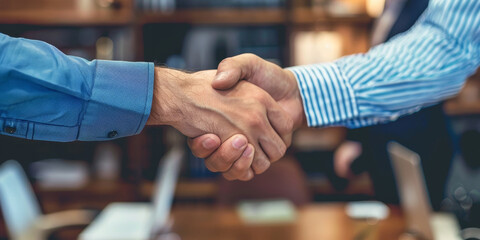 Wall Mural - Two men shake hands in a business setting