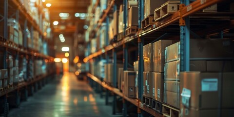 Wall Mural - A warehouse with many boxes on the shelves