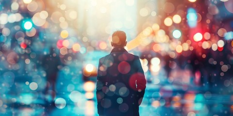 Canvas Print - A man is standing in the rain on a city street