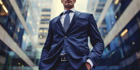 Sticker - A man in a suit and tie stands in front of a building