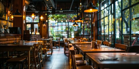 Canvas Print - A restaurant with a lot of tables and chairs