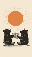 Poster - A couple of bears sitting on top of a beach