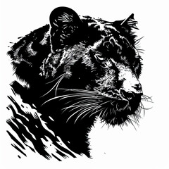 Wall Mural - A black and white drawing of a tiger's face