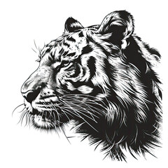 Wall Mural - A black and white drawing of a tiger's head